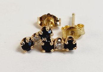 14k Yellow Gold Diamond & Sapphire  Studded Earrings