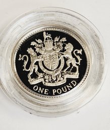 1986 United Kingdom One BRITISH Pound Silver PROOF Royal Mint 1 Coin And Case