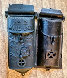 Two Vintage Cast Iron Metal Hanging Mailboxes One Is By Standard No. 2 & Griswold?