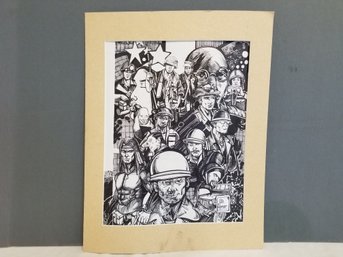 Lot # 18 ' America We Stand' Hatching In Ink & Marker 14x18