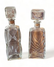 2 Vintage Glass Liquor Decanters With Shot Stoppers ~ 1970s