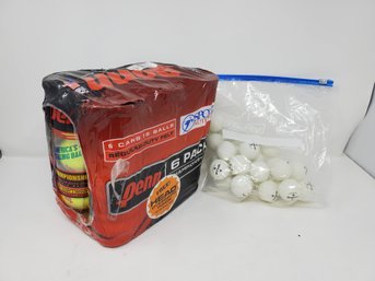 New Case Of Tennis Balls And Bag Of Ping Pong Balls