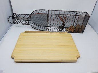 New Designer Bamboo Cuttingboard And Wine Bottle Cork Holder Cage