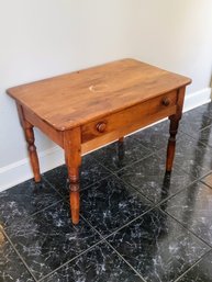 Antique Or Mid Century Pine Table With Single Drawer Hand Turned/Custom Made Early