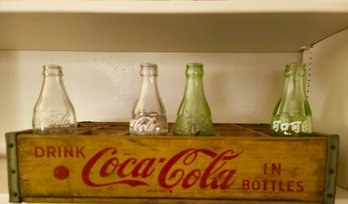 Coca Cola Wooden Holder With Four Coke Bottles