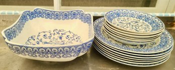 Antique Transferware Cauldon England Circa 1862-1904 6 Porcelain Bowls, 7 Plates,  One Large Serving Bowl