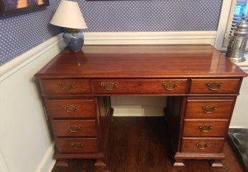 High End Solid Cherry Wood Desk By Pennsylvania House With Brass Draw Handles