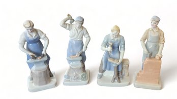 Set 4 Vintage Lipper & Mann Blacksmith Porcelain Figurines, Japan, 1980s