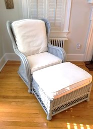 Gray Rattan Wicker Armchair And Ottoman With Cushions