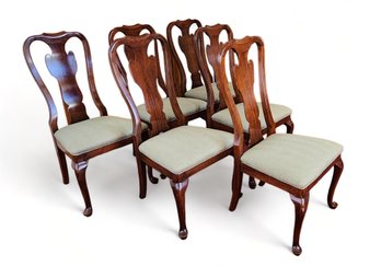 Set 6 1990s Cherry Queen Anne Drexel Heritage Dining Room Side Chairs