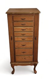 Good Small Oak Veneered Jewelry Bedroom Armoire W/ Lift Top Mirror, 1990s