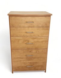 Good Clean Maple Veneered Laminated 5 Drawer Contemporary Bedroom Chest, Early 2000s