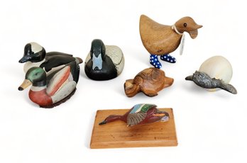 Collection Of Wooden Ducks And Duck Figurines With Turtles ~