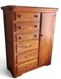 Contemporary 1980s Oak Veneered Side By Side Bedroom Chifforobe Armoire Chest, Possibly Bt Bassett Furniture