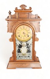 Antique Small Scale Walnut Victorian Gingerbread Ansonia Clock, C1890