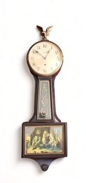 Antique Waterbury Willard Banjo 8-day Springtime Clock #13 With Reverse Painted Glass,c1890