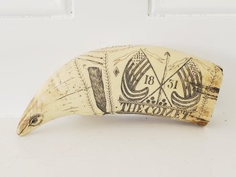 1831 The Comet Scrimshaw  Whale Tooth Reproduction - Whaling, Sperm Whale, Nautical Decor