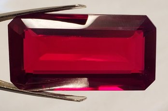 Impressive 82.50 Ct Tested Mozambique Blood Red Ruby ~ Emerald Cut ~ 35.85mm X 18.70mm X 9.83mm