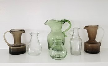 Set Of 6 Vintage Glass Miniature Bud Vases & Pitchers
