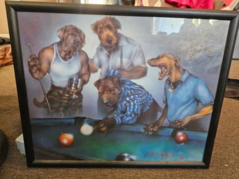 Dogs Playing Pool Framed Print