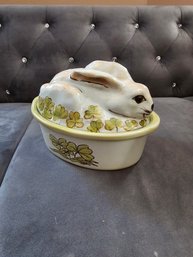 Vintage Louisville Stoneware Rabbit Casserole Dish With Lid