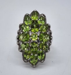 Premium Peridot, White Zircon Ring In Platinum Over Sterling