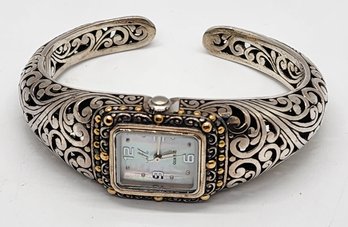 Sterling & 18k Gold Cuff Watch With Mother Of Pearl Dial