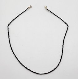 Black Spinel Necklace In Silvertone With Magnet