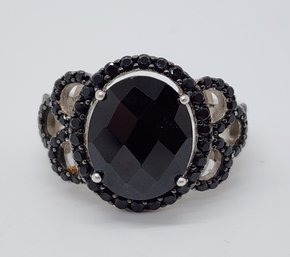 Black Spinel Ring In Sterling Silver