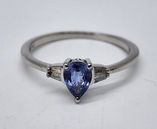 Blue Sapphire, Diamond Ring In Platinum Over Sterling