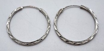 Sterling Silver Diamond Cut Hoop Earrings