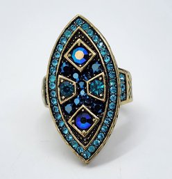 Vintage Heidi Daus Ring With Blue Green Crystals