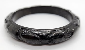 Shungite Wide Carved Dragon & Phoenix Bangle Bracelet