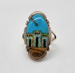 Turquoise & Multi-Gemstone Pueblo Homes Ring In Sterling