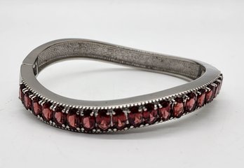 Red Garnet Bangle Bracelet In Stainless