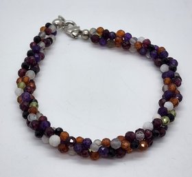 Multi-Gemstone Twisted Beaded Bracelet In Sterling