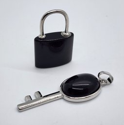 Black Onyx Lock & Key Pendants In Silvertone