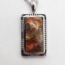 Matrix Meteorite Fire Opal Pendant Necklace In Copper With Magnet & Stainless