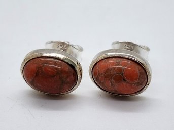 Orange Turquoise Stud Earrings In Sterling