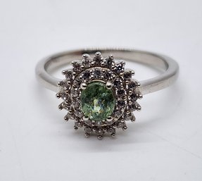 Dementoid Garnet, White Zircon Ring In Platinum Over Sterling