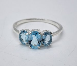 Sky Blue Topaz 3 Stone Ring In Sterling