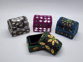 4 Beaded & Sparkling Handcrafted Trinket Boxes