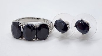 Midnight Sapphire Ring & Stud Earrings In Stainless Steel