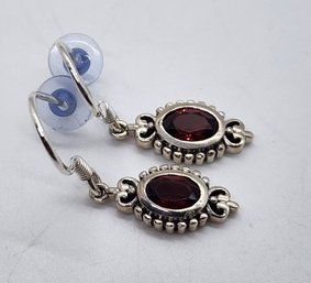 Red Garnet Earrings In Sterling Silver