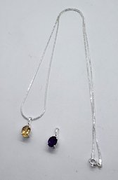 Amethyst & Brazilian Citrine Pendants & Beautiful Sterling Silver Chain