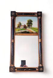 Antique American Federal Style Reverse Painted Glass Panel Hanging Wall Mirror C1860