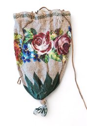 Antique Art-Deco Drawstring Micro Beaded Purse, C1900