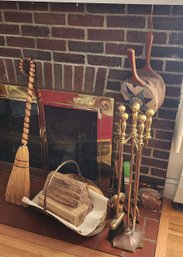 What You See Is What You Get!Misc Fireplace Accessories Toolls Bellows ~ Log Holder ~ Wicker Broom Lot #14