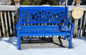 Pair Of Painted Blue Wooden Outdoor Benches ~ 48 Inches Wide Each