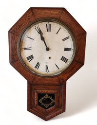 Antique Oak Ansonia Regulator Style Hanging Wall Clock,  Paper Face ~ 1880